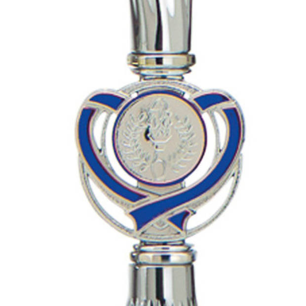 Luxe trofee/prijs beker met blauw accent - zilver - kunststof - 32 x 10 cm - sportprijs - Fopartikelen