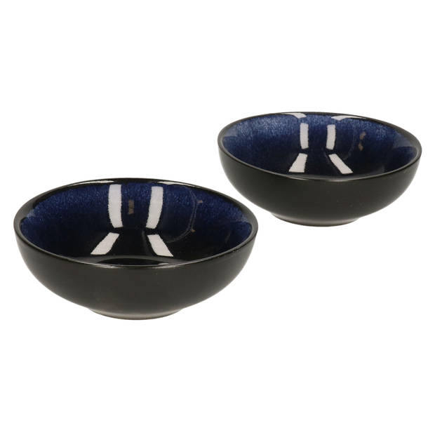 Svenska living tapas schaaltjes - 6x - zwart/donkerblauw - aardewerk - 12 x 4 cm - Snack en tapasschalen