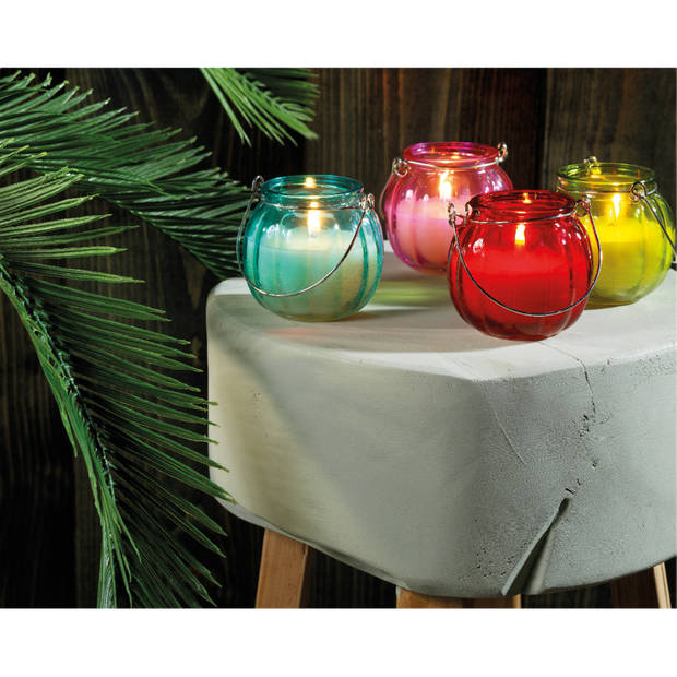 2x citronella kaarsen in glas - 15 branduren - D8 x H8 cm - rood - geurkaarsen