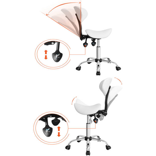 Zadelkruk ergonomisch - kapperskruk - tabouret - hoogte verstelbaar - rugleuning kantelbaar en verstelbaar