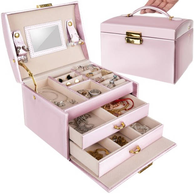 Beautylushh juwelen opbergdoos / sieradendoos roze 17.5 x 13.8 x 13.5 cm