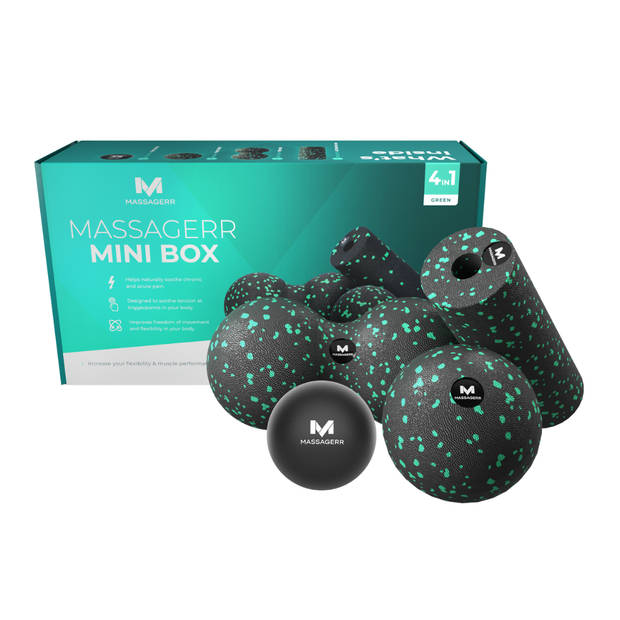 Massagerr® Mini Box - Massage Bal - Duo Massagebal - Mini Foam Roller – Stressbal - Triggerpoint Roller Set – Groen