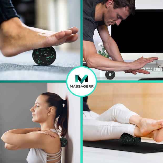 Massagerr® Mini Box - Massage Bal - Duo Massagebal - Mini Foam Roller – Stressbal - Triggerpoint Roller Set – Groen