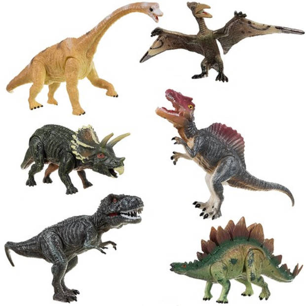 Set van 6 bewegende stoere dinosaurussen met bewegende delen