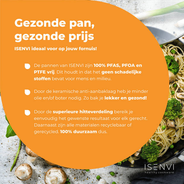 ISENVI Avon keramische wok met deksel 36 CM - Ergo greep - Antraciet - Keramisch - 100% PFAS, PTFE en PFOA vrij