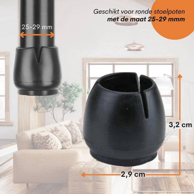 FLOOQ - Stoelpoot Doppen – 25-29mm – Anti-Kras Vilt – Stoelpoot beschermers - Vloerbescherming – 24 Stuks – Zwart – Rond