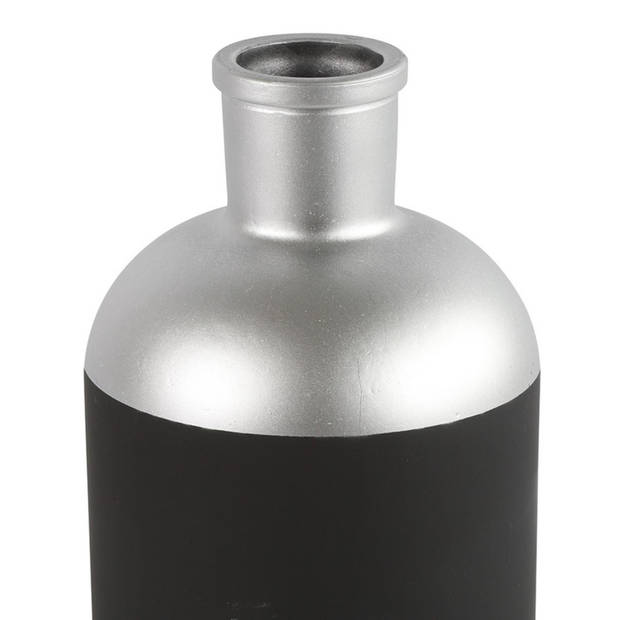 Countryfield Bloemen/Deco vaas - zwart/zilver - glas - fles - D14 x H26 cm - Vazen