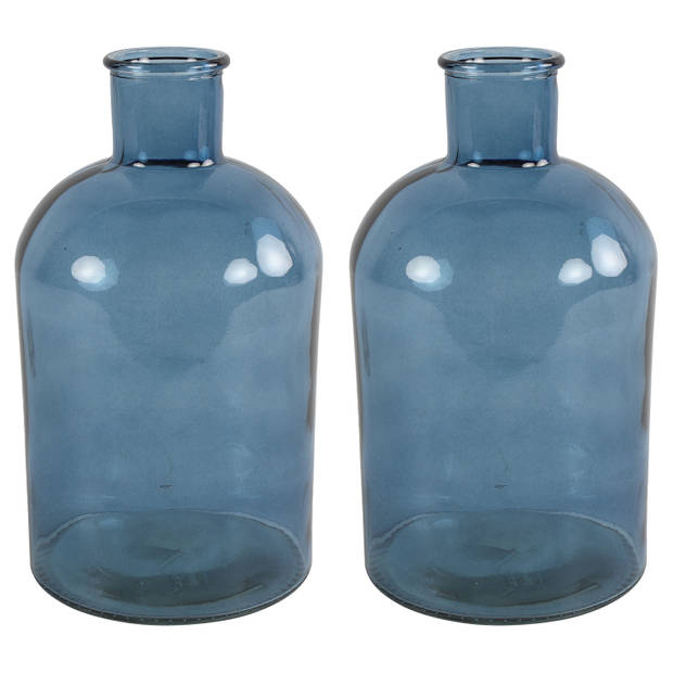 Countryfield vaas - 2x stuks - zee blauw glas - fles - D14 x H27 cm - Vazen