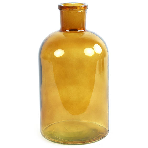 Countryfield vaas - 2x stuks - goudgeel - glas - fles - D14 x H27 cm - Vazen