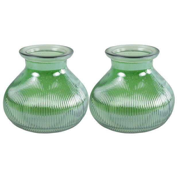 Decostar Bloemenvaas - 2x stuks - groen glas - H12 x D15 cm - Vazen
