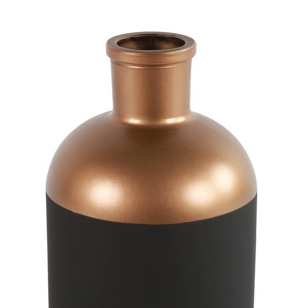 Countryfield Bloemen/deco vaas - zwart/koper - glas - fles - D14 x H26 cm - Vazen