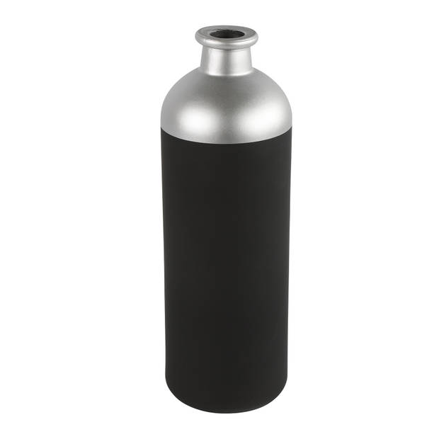 Countryfield Bloemen/deco vaas - zwart/zilver - glas - D11 x H33 cm - Vazen