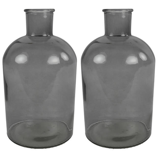 Countryfield vaas - 2x stuks - grijs glas - fles - D14 x H27 cm - Vazen