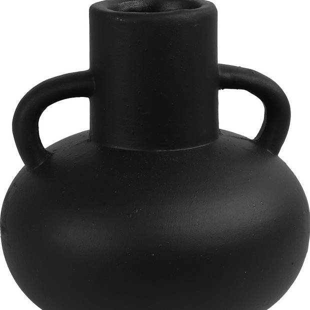 Decoratie Amphora kruik of vaas - zwart terracotta - D13 x H18 cm - smalle opening - Vazen
