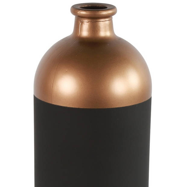 Countryfield Bloemen/deco vaas - zwart/koper - glas - fles - D13 x H41 cm - Vazen