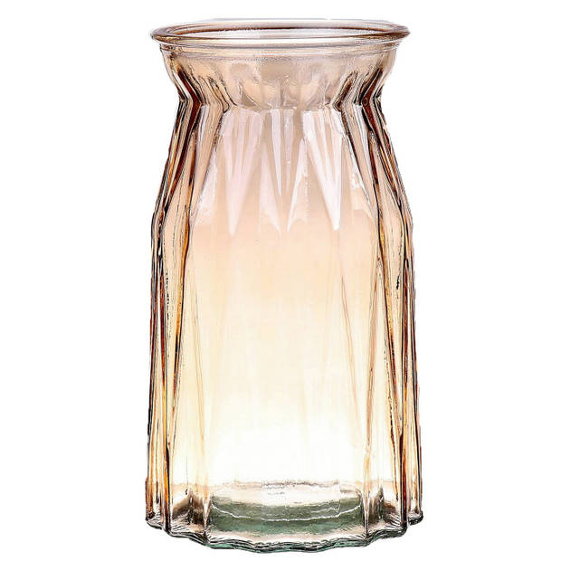 Bellatio Design Bloemenvaas - amber bruin transparant glas - D12 x H20 cm - Vazen