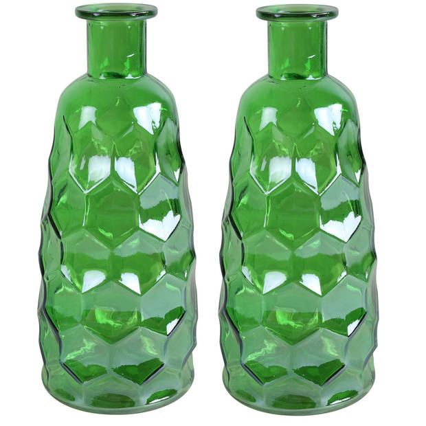 Countryfield Art Deco vaas - 2x - groen transparant - glas - D12 x H30 cm - Vazen
