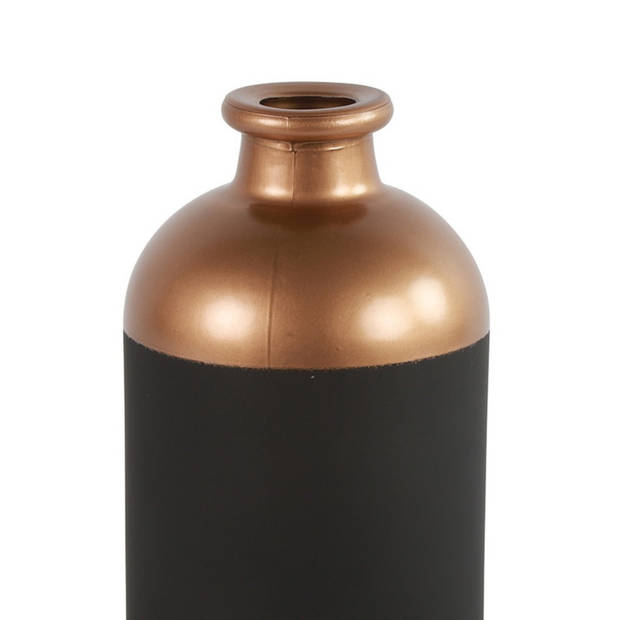 Countryfield Bloemen/deco vaas - zwart/koper - glas - fles - D11 x H25 cm - Vazen
