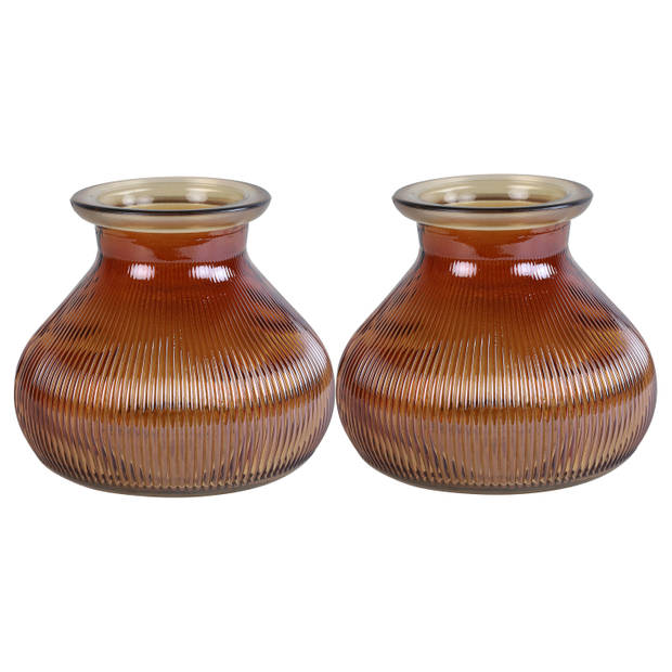 Decostar Bloemenvaas - 2x stuks - kastanje bruin glas - H12 x D15 cm - Vazen