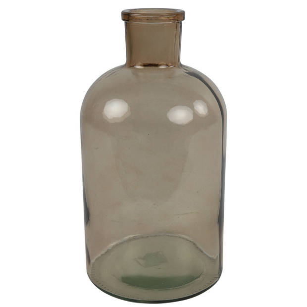 Countryfield vaas - 2x stuks - lichtbruin glas - fles - D14 x H27 cm - Vazen