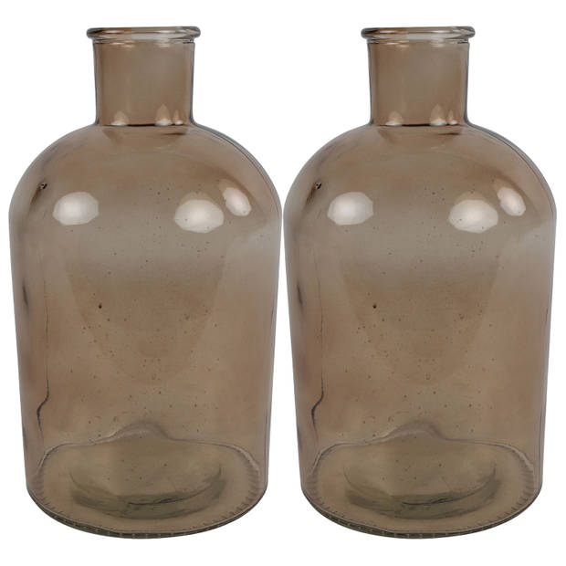 Countryfield vaas - 2x stuks - lichtbruin glas - fles - D14 x H27 cm - Vazen