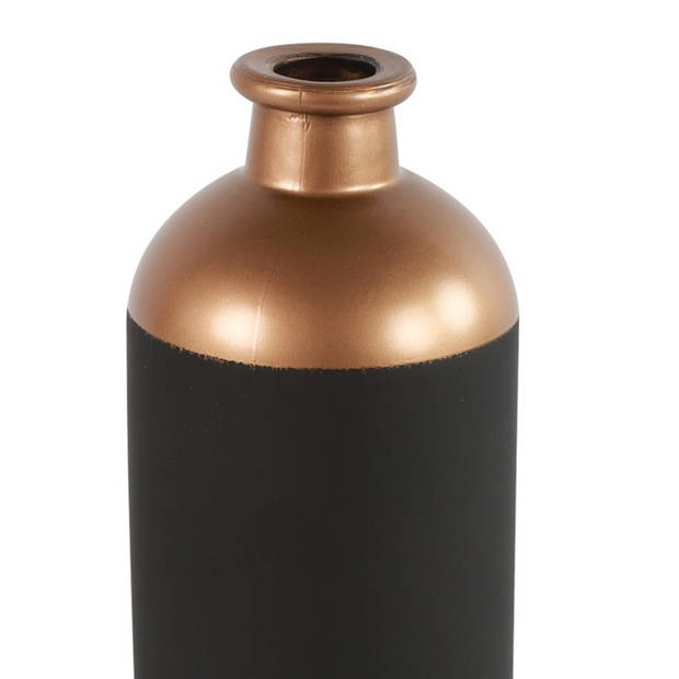 Countryfield Bloemen/deco vaas - zwart/koper - glas - fles - D11 x H33 cm - Vazen