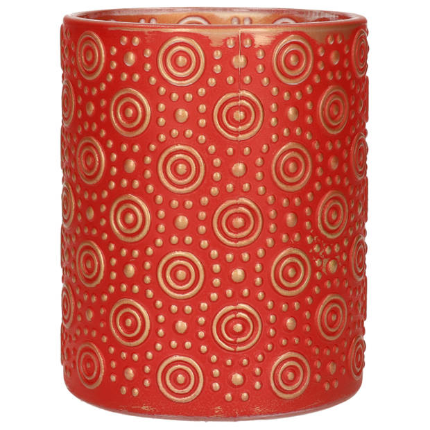 Countryfield Luxe theelichthouder - Fantasy - rood/goud - D10 x H12 cm - Waxinelichtjeshouders