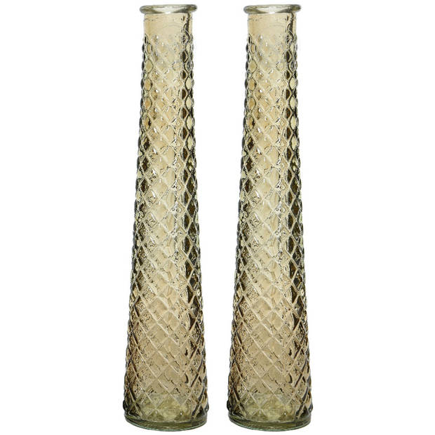 2x stuks vazen/bloemenvazen gerecycled glas - D7 x H32 cm - lichtbruin - Vazen