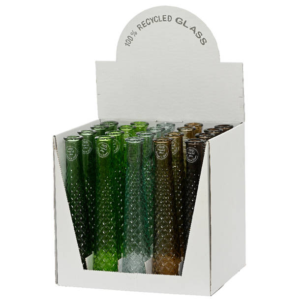 Vaas/bloemenvaas van gerecycled glas - D7 x H32 cm - transparant lichtgroen - Vazen