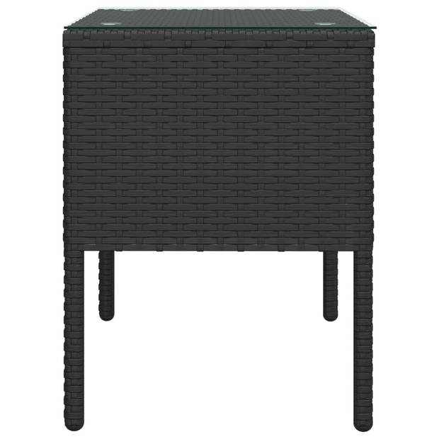 vidaXL Bijzettafel 53x37x48 cm poly rattan en gehard glas zwart