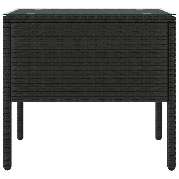 vidaXL Bijzettafel 53x37x48 cm poly rattan en gehard glas zwart