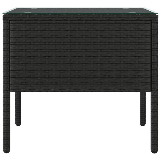 vidaXL Bijzettafel 53x37x48 cm poly rattan en gehard glas zwart