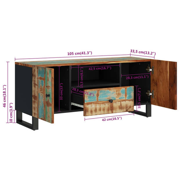 The Living Store TV-meubel Industrieel - 105x33.5x46 cm - Massief gerecycled hout - bewerkt hout en ijzer