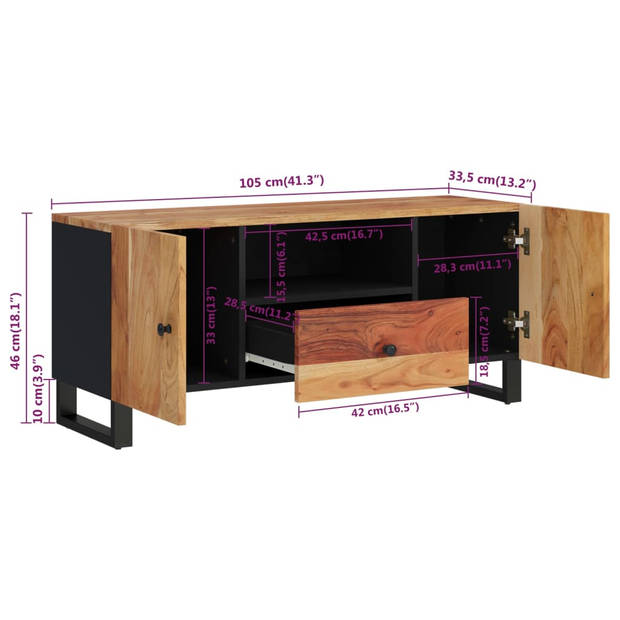 The Living Store TV-meubel - Acaciahout - 105 x 33.5 x 46 cm - Met opbergruimte - Stabiele poten - Uitstalfunctie -