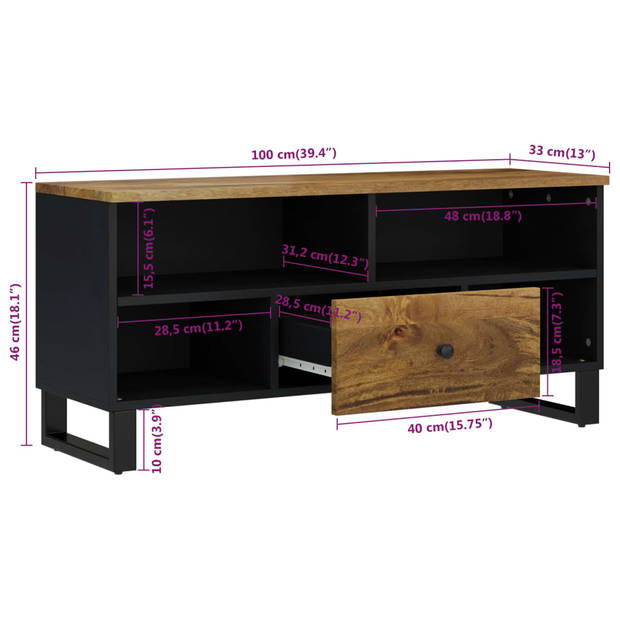 vidaXL Tv-meubel 100x33x46 cm massief mangohout en bewerkt hout