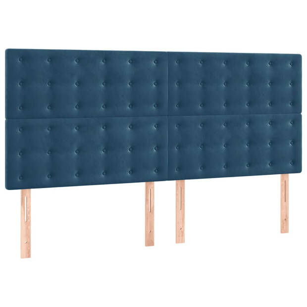 vidaXL Boxspring met matras fluweel donkerblauw 180x200 cm