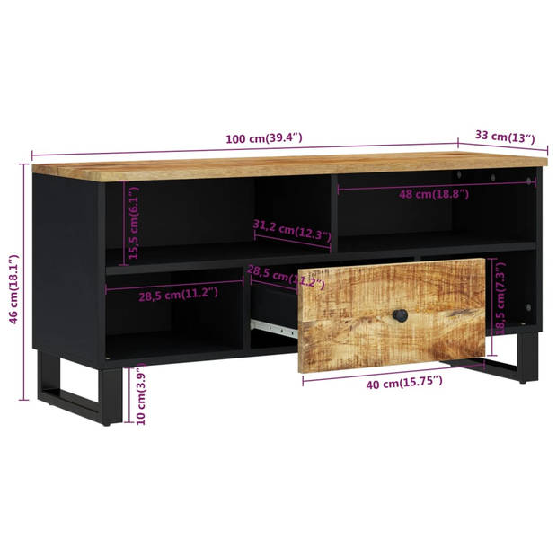 vidaXL Tv-meubel 100x33x46 cm massief mangohout en bewerkt hout