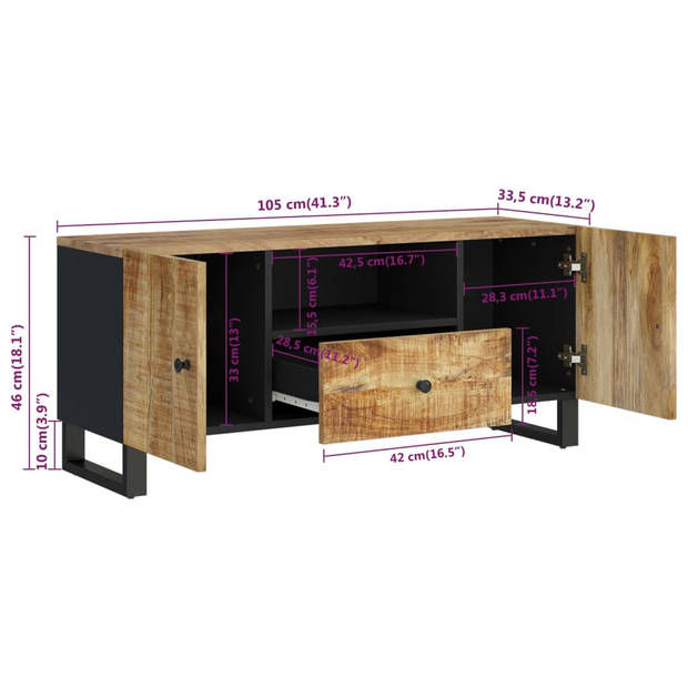 vidaXL Tv-meubel 105x33,5x46 cm massief mangohout en bewerkt hout