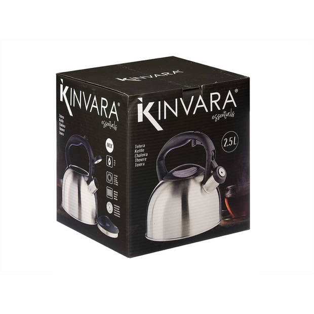 Kinvara Huis/keuken of camping fluitketel / waterkoker - rvs - 2.5 liter - zilver/zwart - Fluitketels