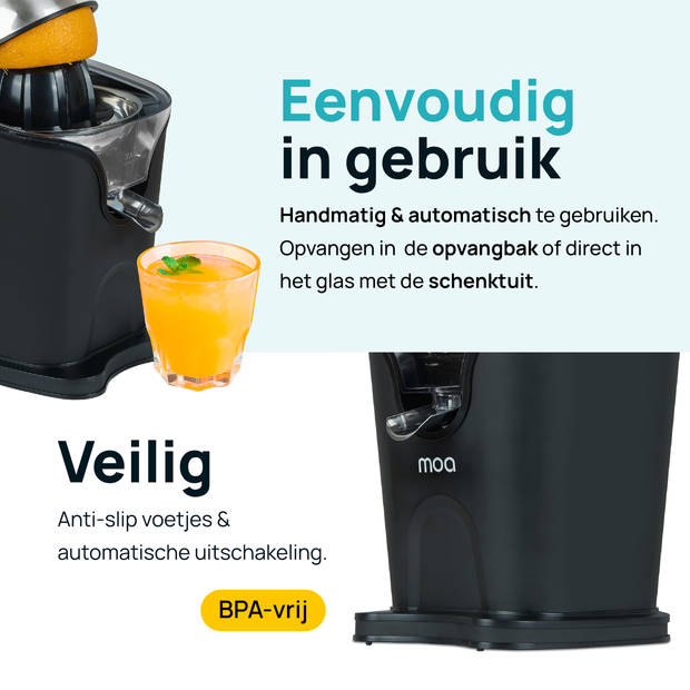 MOA Citruspers - Citrusjuicer - Elektrische Sinaasappelpers - Citroenpers - 2 Perskegels - Zwart - CJ408B