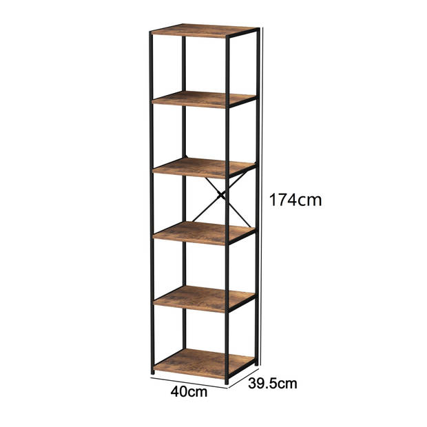 Boekenkast wandkast Stoer - industrieel design - metaal hout - 40 x 40 x 174 cm