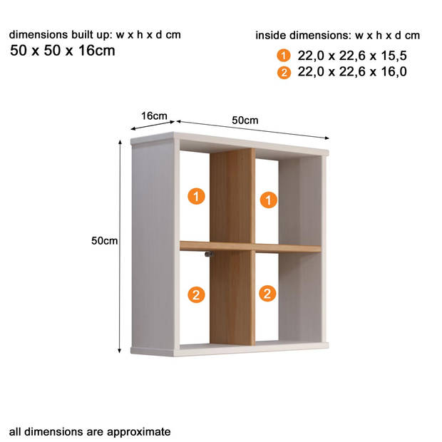 Mestre wandkast wandplank wit,honing.