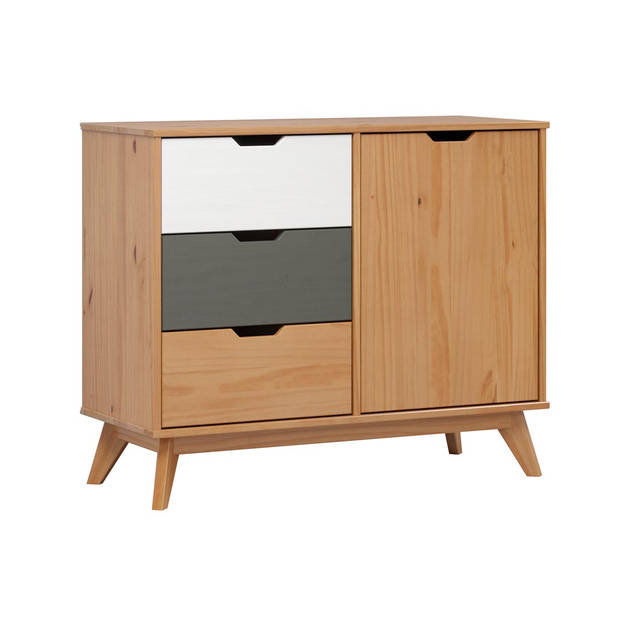 Scandik kommode , dressoir 1 deur, 3 laden honing,wit,grijs.