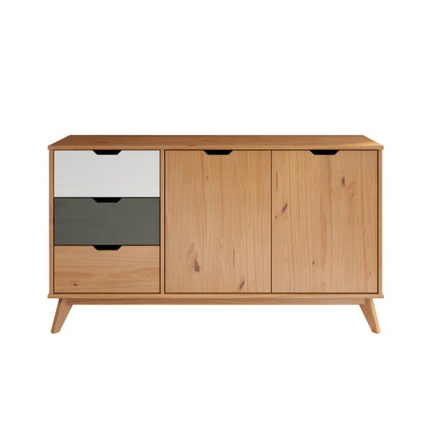 Scandik dressoir 2 deuren, 3 laden honing,wit,grijs.