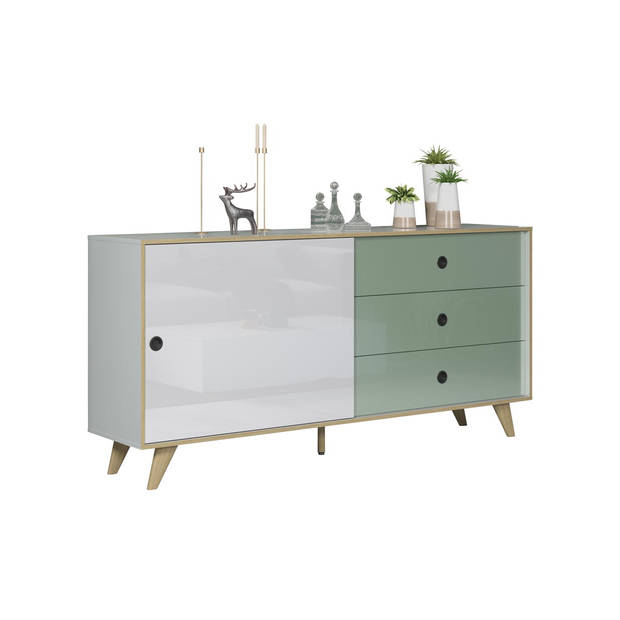 Adelaide dressoir 1 deur, 3 laden wit,groen.