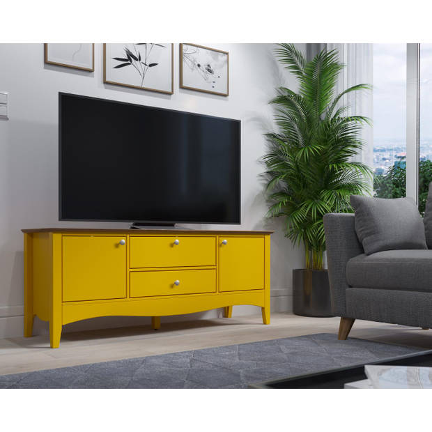 Lissabon TV-meubel 2 deuren, 1 lade, 1 klep geel,bruin.