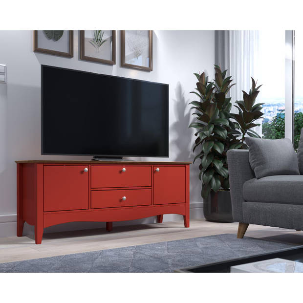 Lissabon TV-meubel 2 deuren, 1 lade, 1 klep rood,bruin.