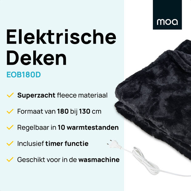 MOA Elektrische Flannel Fleece Deken - Bovendeken - Superzacht - 180x130 - EOB180B