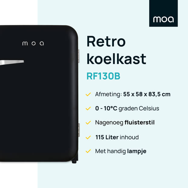 MOA Retro Koelkast Tafelmodel - 115 Liter - Zijdeglans zwart - RF130B