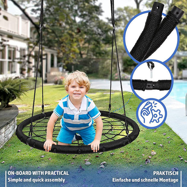 Physionics- Nestschommel, spinnennet, voor kinderen/volwassenen, outdoor/indoor, 120 cm zitvlak, tot 300 kg belastbaa...